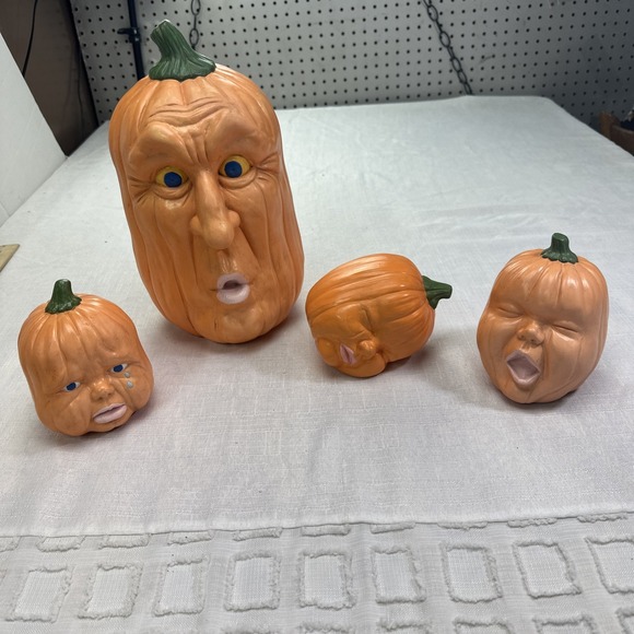 3 Baby Pumpkin Heads Crying Sleeping Yawning Ceramic Hand Painted Halloween - Picture 1 of 7